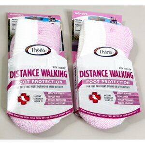 Thorlos Distance Walking Socks Sz 7-9 Odor Protection (Lot Of 2) Pink&white New